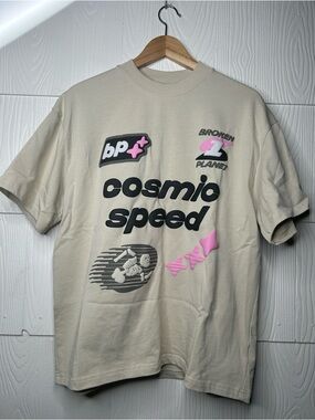 Cosmic Speed Graphic Tee - Cream with Pink Accents